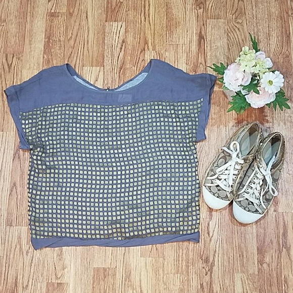 Anthropologie Tops - Anthro Line & Dot Silk Top Gold Grey Small